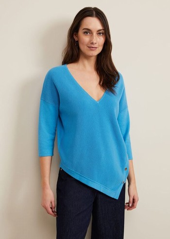 Phase Eight Georgia Ribbed Asymmetric Button Knitwear Blue Canada | BCZJTK-301